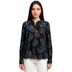 Marchesa Voyage Black Floral Blouse - Size 8